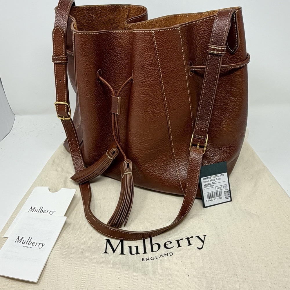 Mulberry Small Millie Tote Legacy NVT Oak Leather Made England Dust Bag - Picture 12 of 16